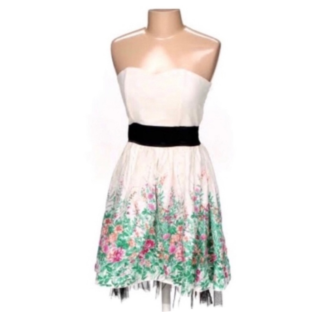 Pussycat London Ivory Floral Strapless Dress Size 10 New